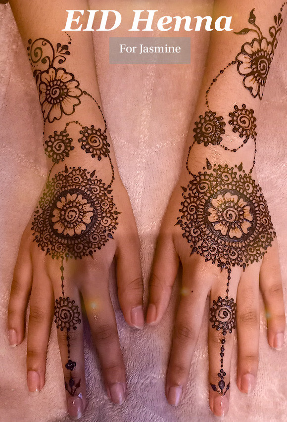 Two decorated hands in henna
