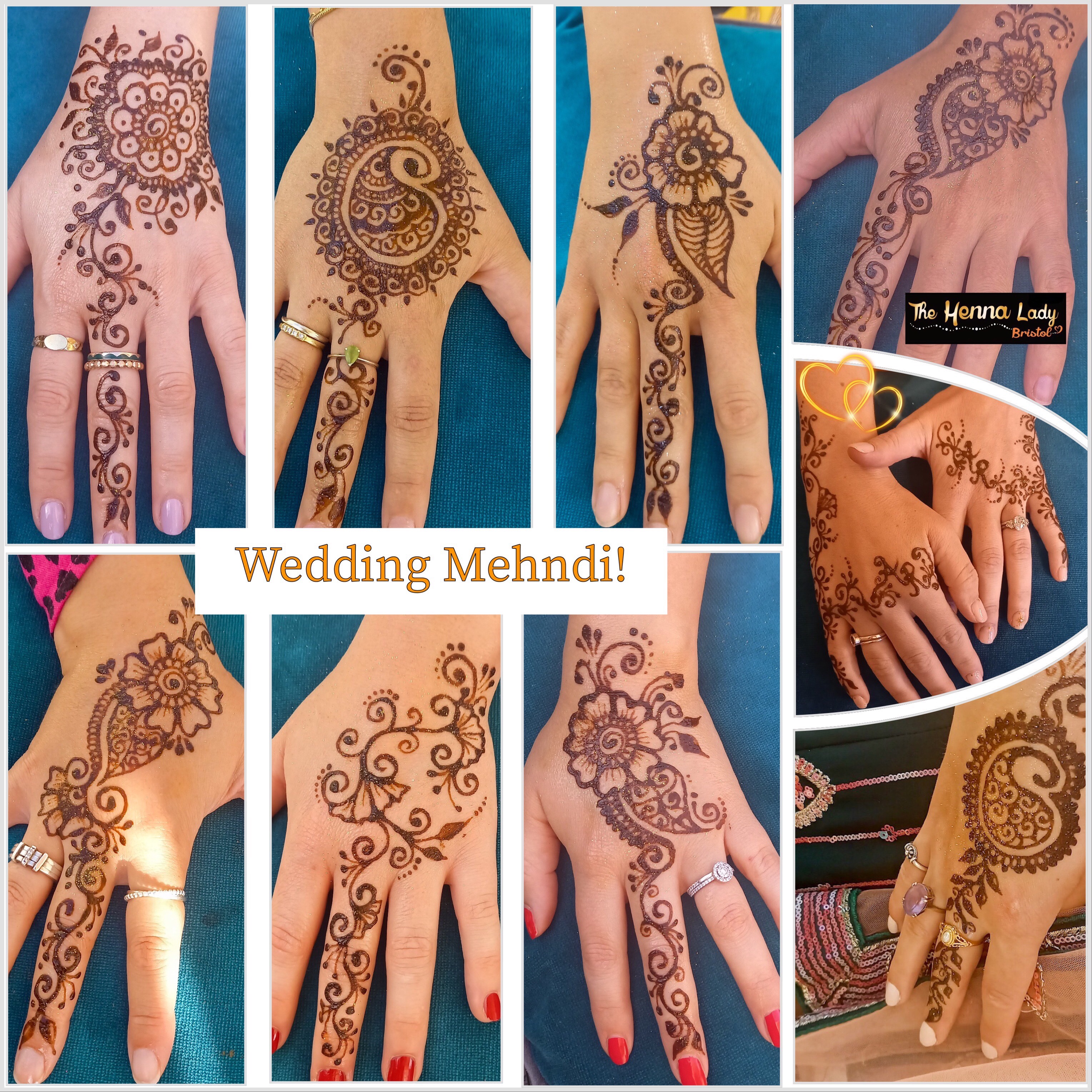 montage of henna tattoos on hands
